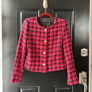 SHEIN Pink Black Houndstooth Blazer Lady Jacket Size S/M